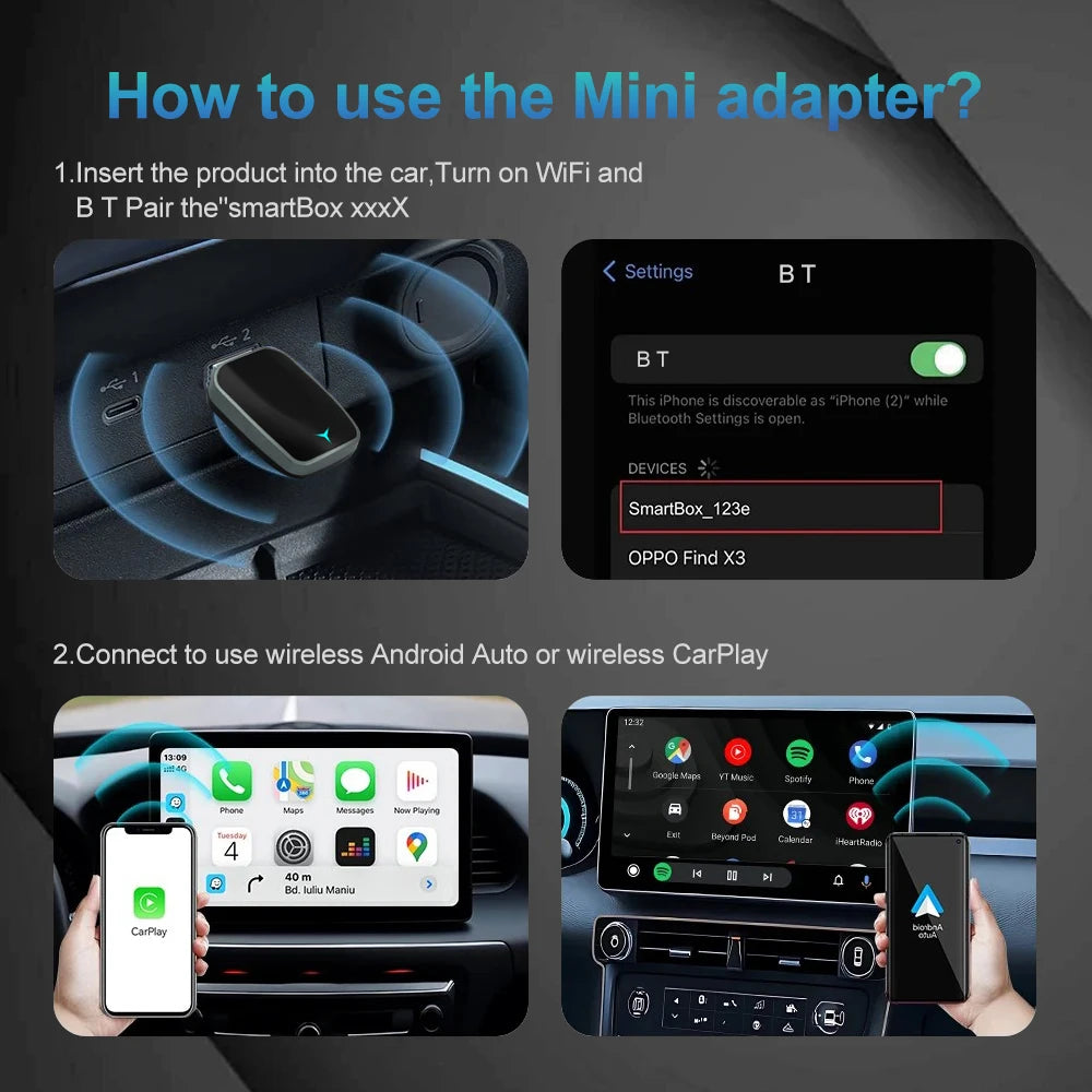 2025 NEW 2 In 1 Wireless Carplay AI Box Android Auto Plug And Play Applicable To Convert Original Car Wired Carplay To Wireless